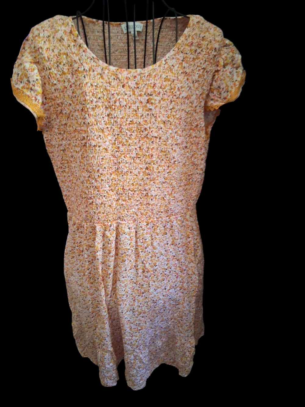 Luxology Orange Floral Smocked Short Dress